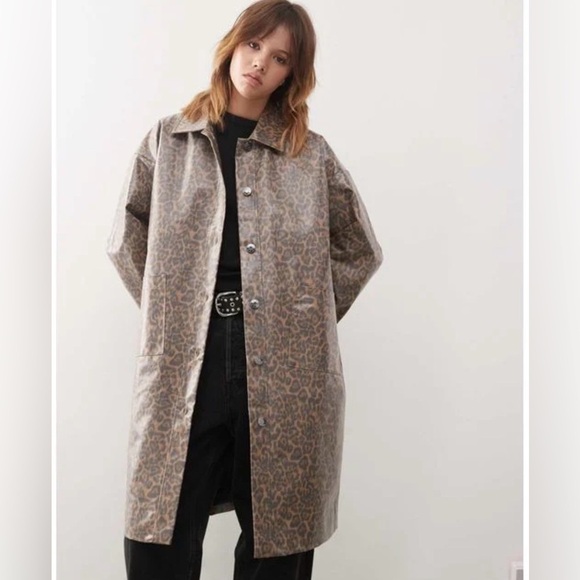 Noisy may Jackets & Blazers - Noisy May Leopard Shiny Canvas Long Coat – Size Small (NWT)